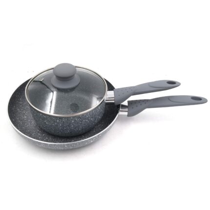 JUEGO 3 PIEZAS SARTEN 24 CM, OLLA 22 CM CON T/V GRANITO CHIC-2224